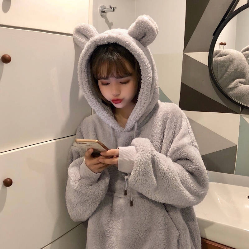 Women's Loose Plush Hoodie