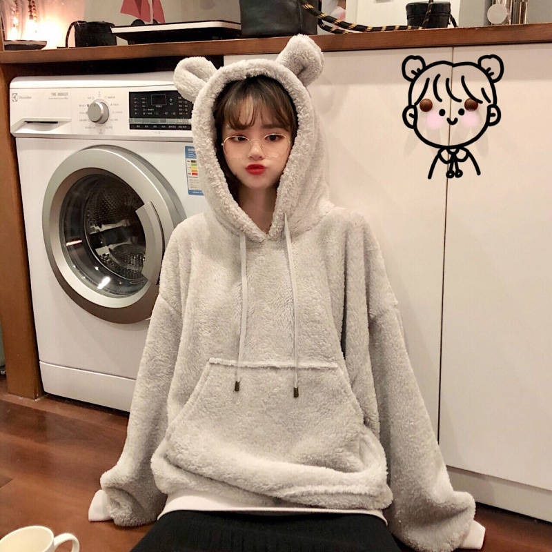 Women's Loose Plush Hoodie