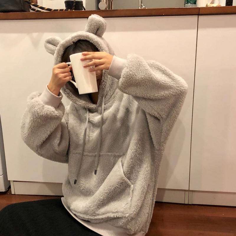Women's Loose Plush Hoodie