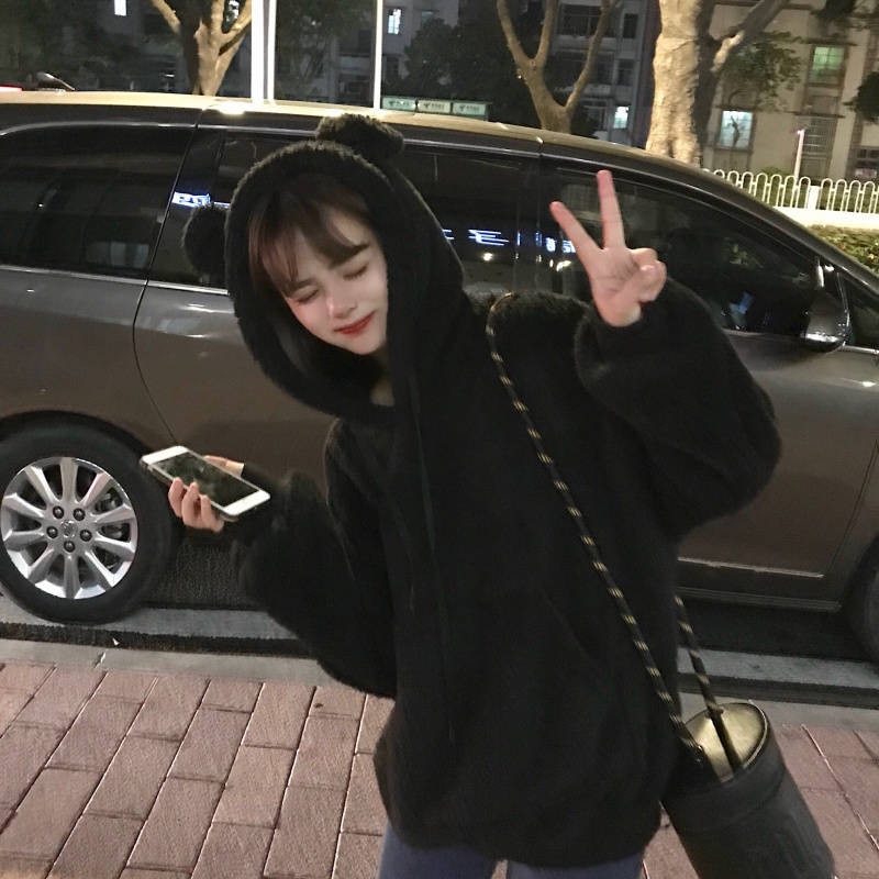 Women's Loose Plush Hoodie