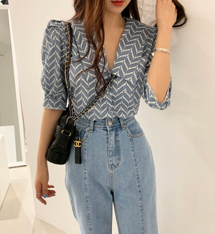 Vintage Striped Puff Sleeve Blouse