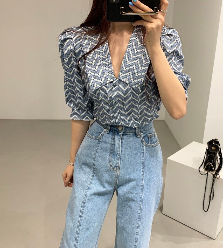 Vintage Striped Puff Sleeve Blouse