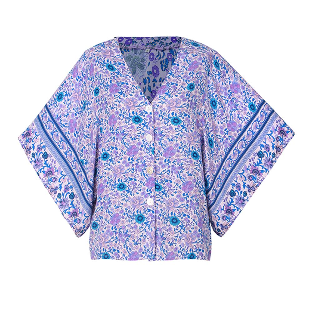 V-Neck Women's Blouse in Vintage Style