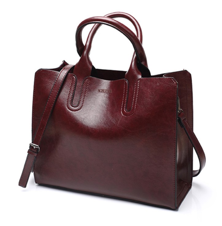 Women's Oil Leather Tote Shoulder Bag