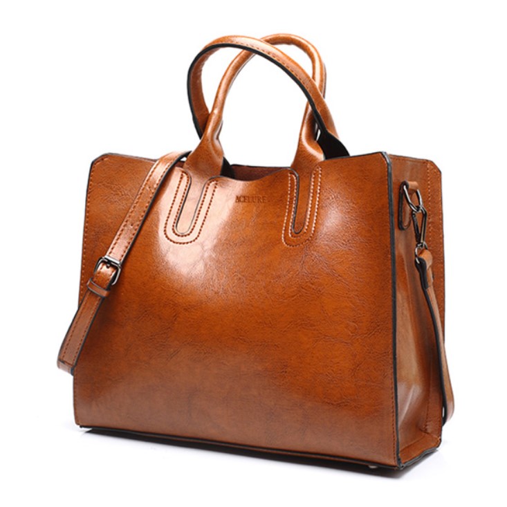 Women's Oil Leather Tote Shoulder Bag