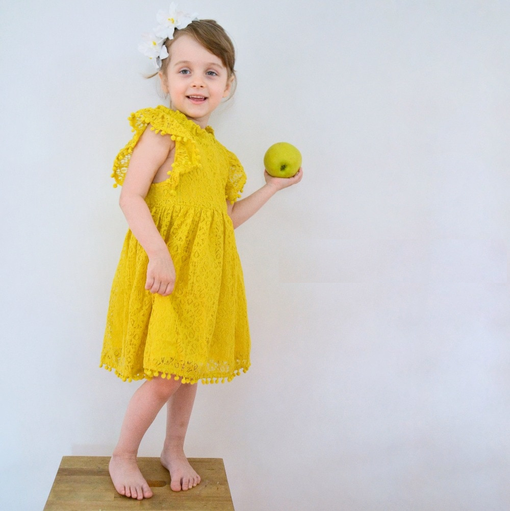 Girls' Cute Plain Polyester Dress with Tassels