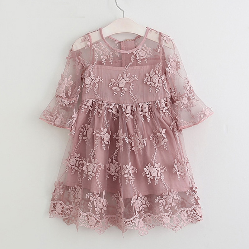 Girls' Cute Plain Polyester Dress with Tassels