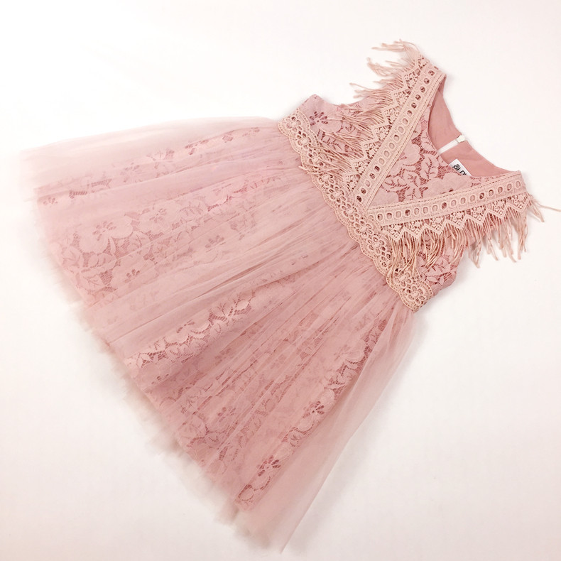 Girls' Cute Plain Polyester Dress with Tassels