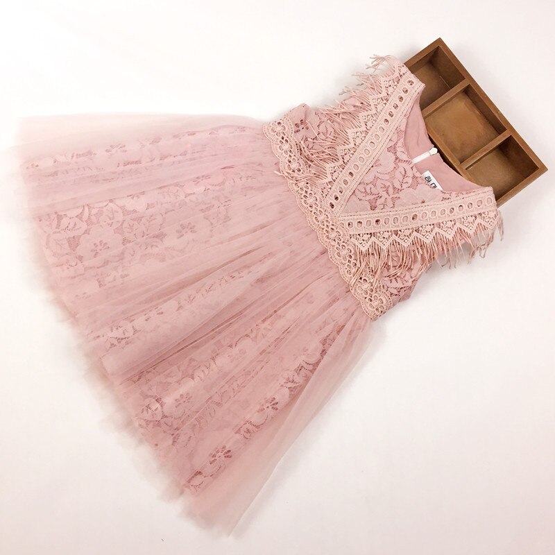 Girls' Cute Plain Polyester Dress with Tassels