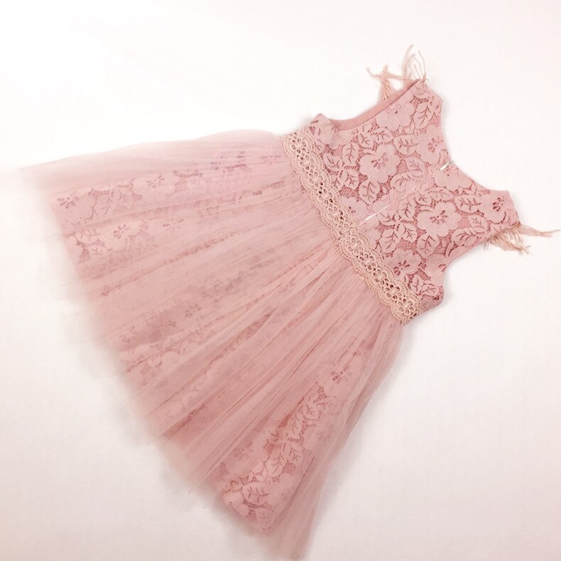 Girls' Cute Plain Polyester Dress with Tassels