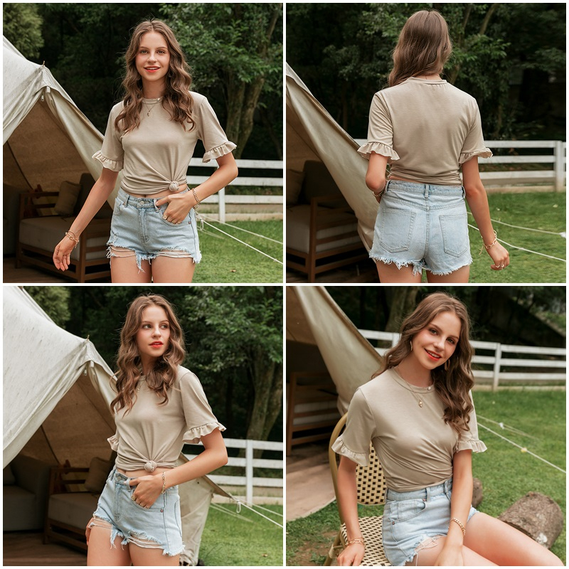 Casual Ruffled Women's T-Shirt in Multiple Sizes