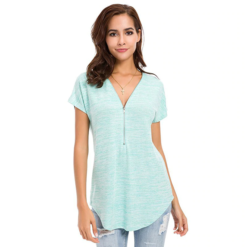 Colorful Cotton Women's T-Shirt with Zipper