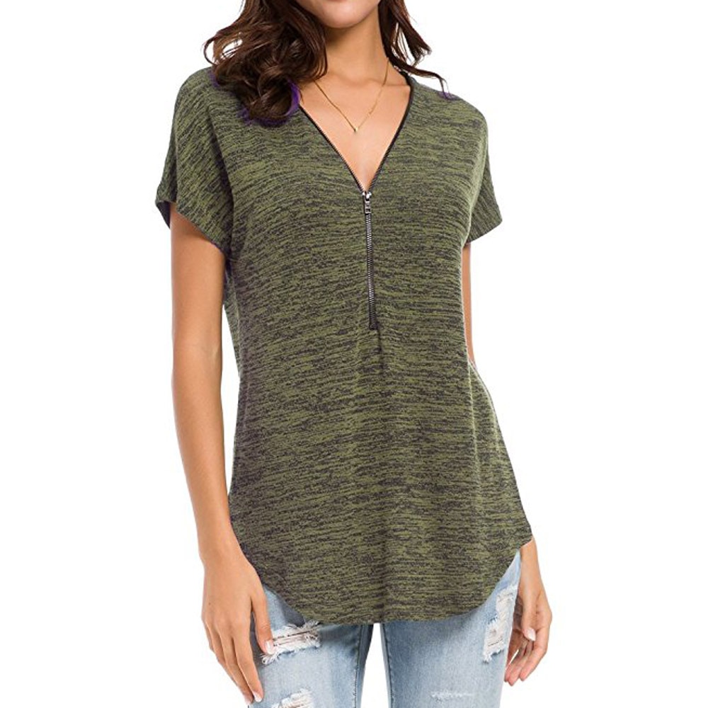 Colorful Cotton Women's T-Shirt with Zipper