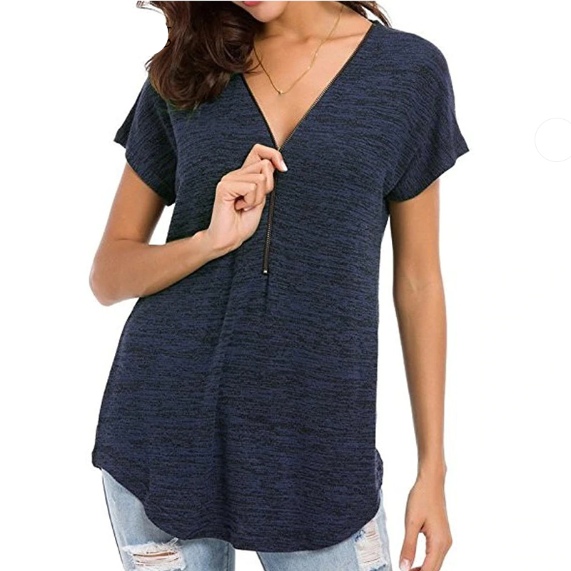 Colorful Cotton Women's T-Shirt with Zipper