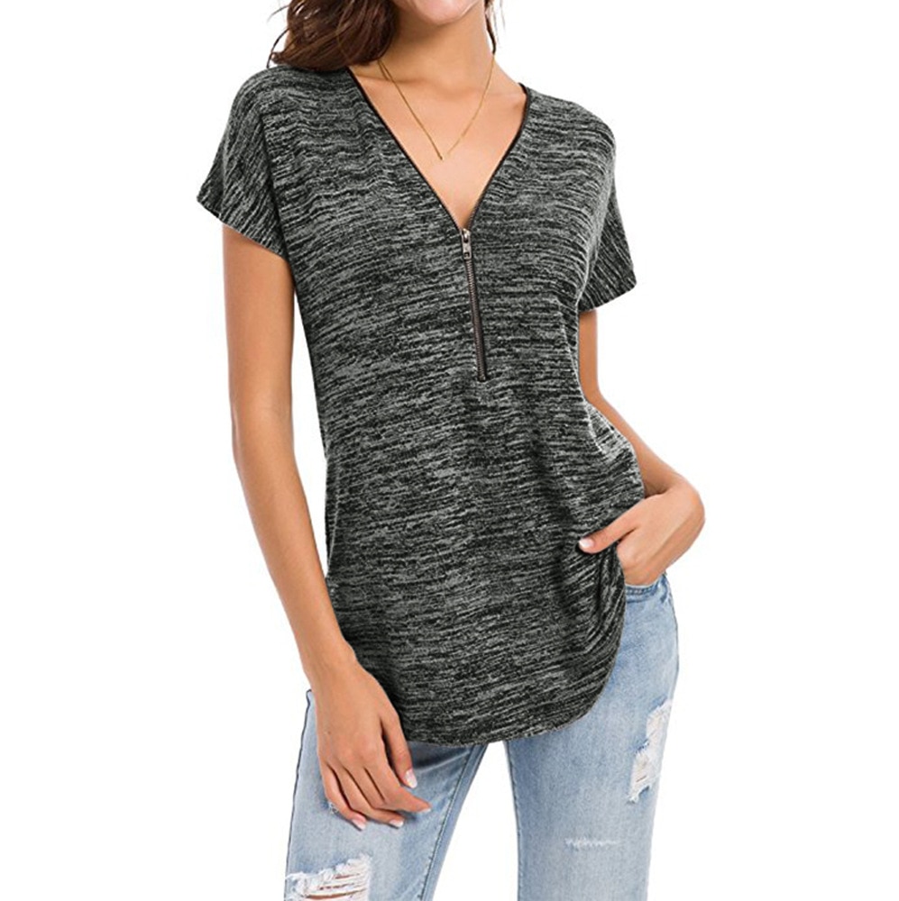 Colorful Cotton Women's T-Shirt with Zipper