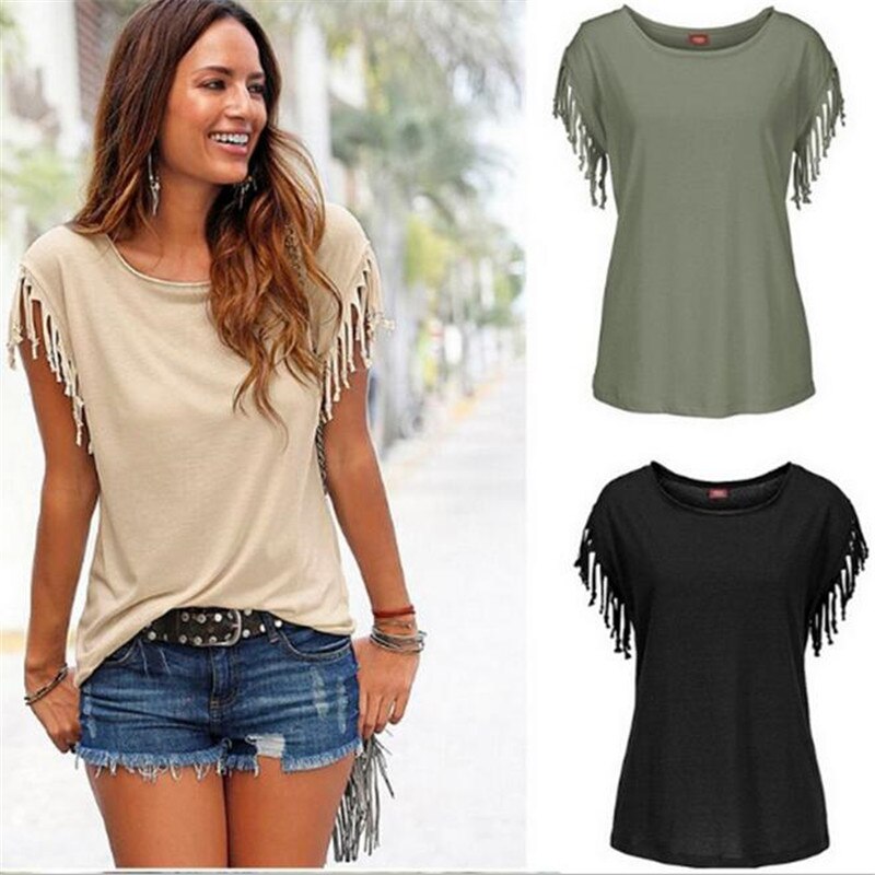 Women's Tassel Sleeve T-Shirt