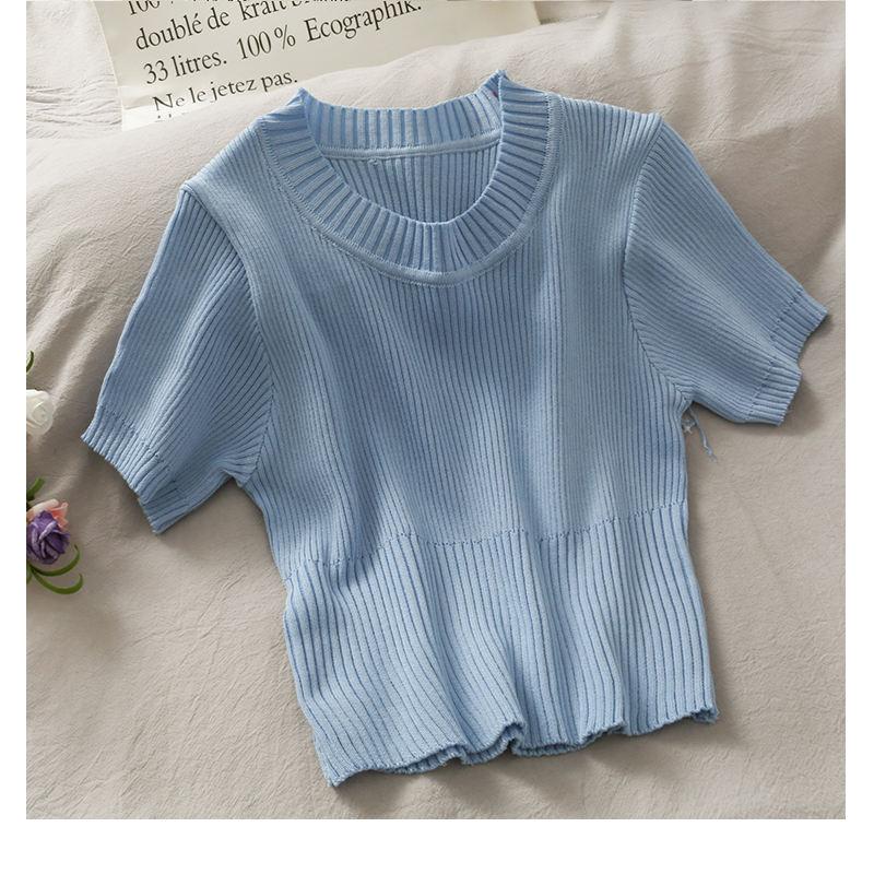 Women's Short Sleeved Knitted Crop Top