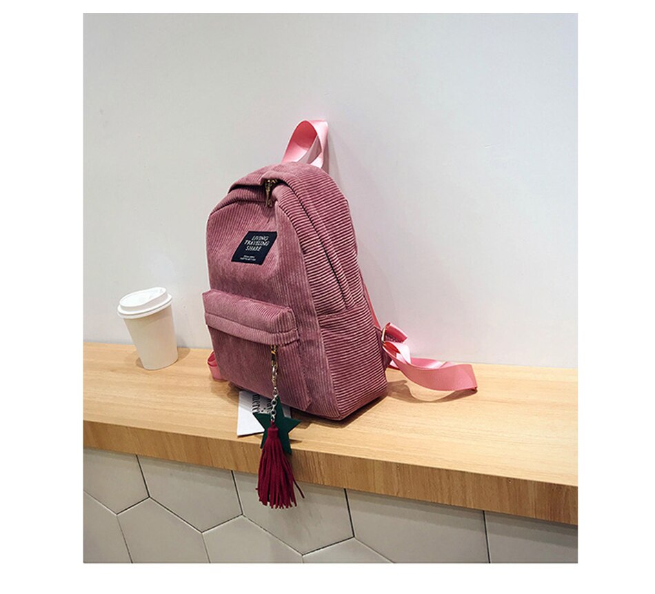 Women's Corduroy Backpack with Tassel