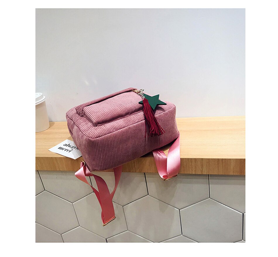 Women's Corduroy Backpack with Tassel