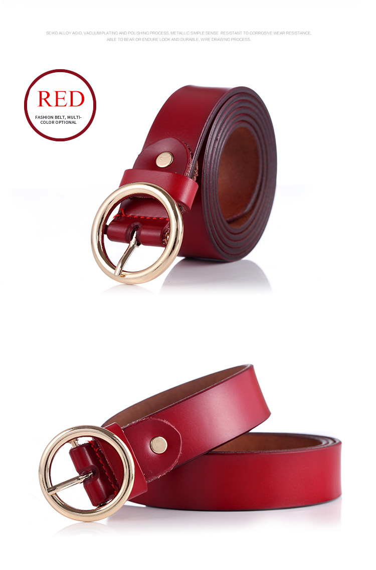 Women's Leather Belt with Round Buckle