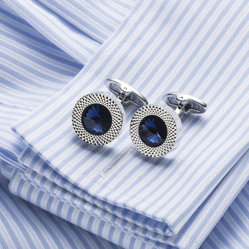 Men's Blue and Silver Cuff Links