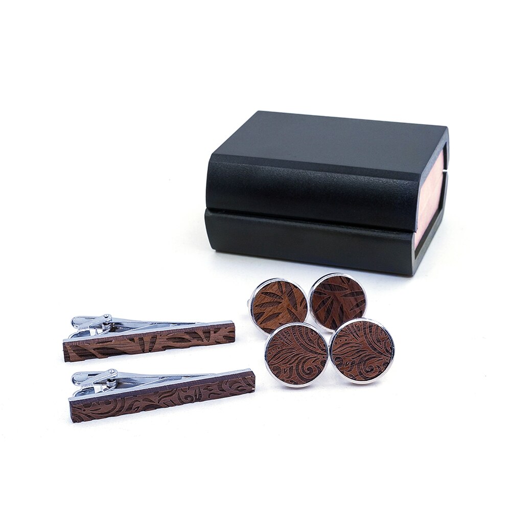 Men's Vintage Wooden Cufflinks and Tie Clip