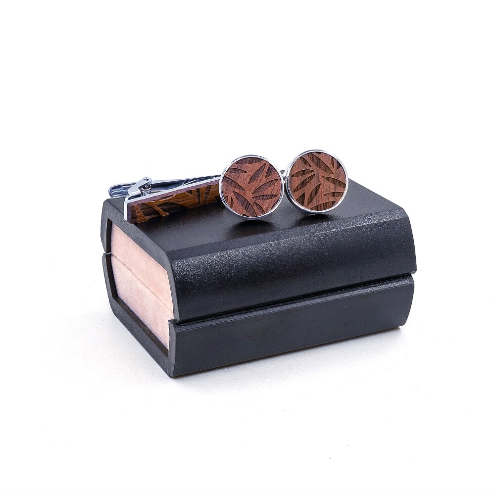 Men's Vintage Wooden Cufflinks and Tie Clip