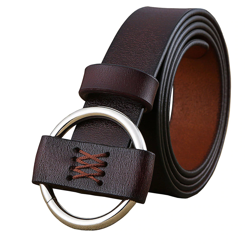 Leather Belt with Round Buckle