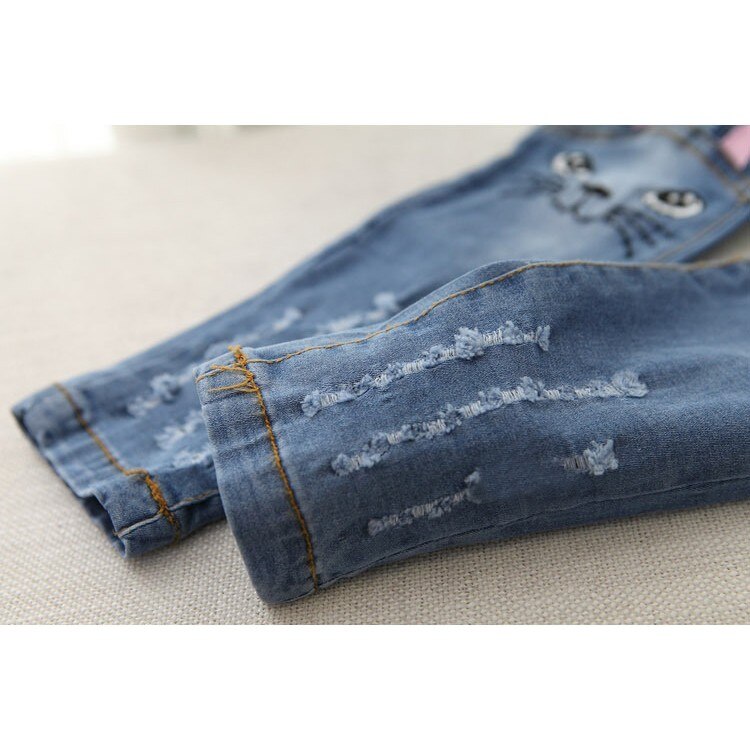 Girls' Cat Printed Jeans with Elastic Waist