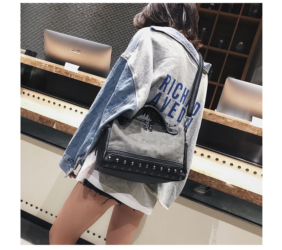 Fashion Top-Handle Bag with Rivets