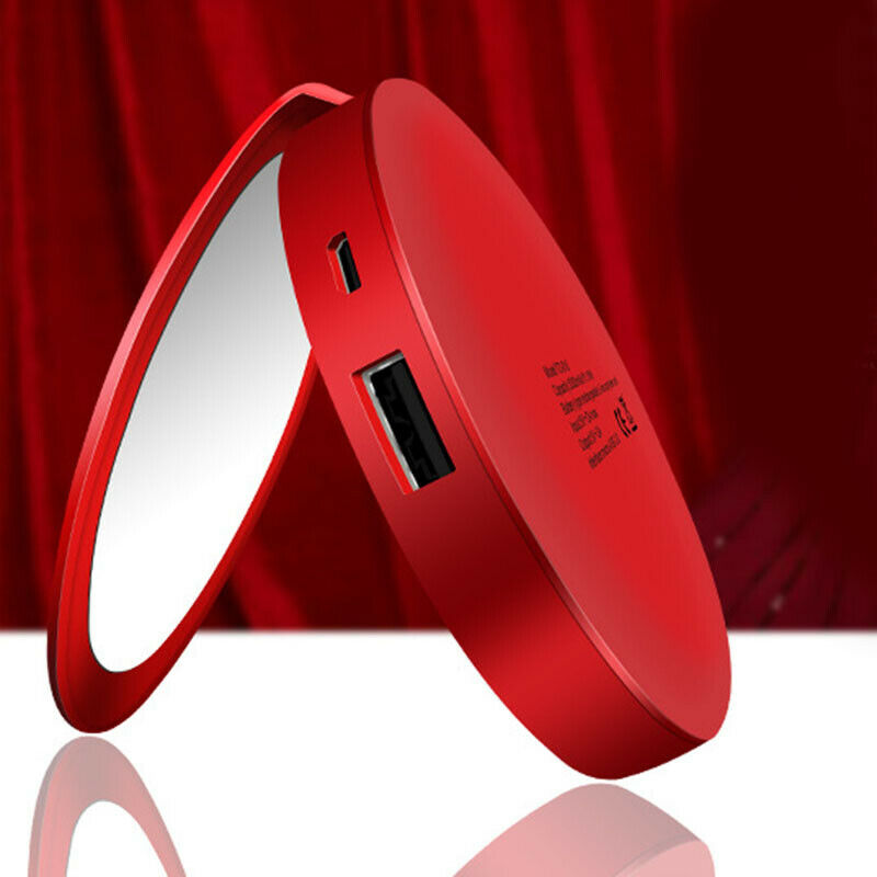 Portable Round Makeup Mirror with LED Light and Powerbank