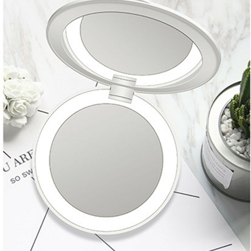 Portable Round Makeup Mirror with LED Light and Powerbank