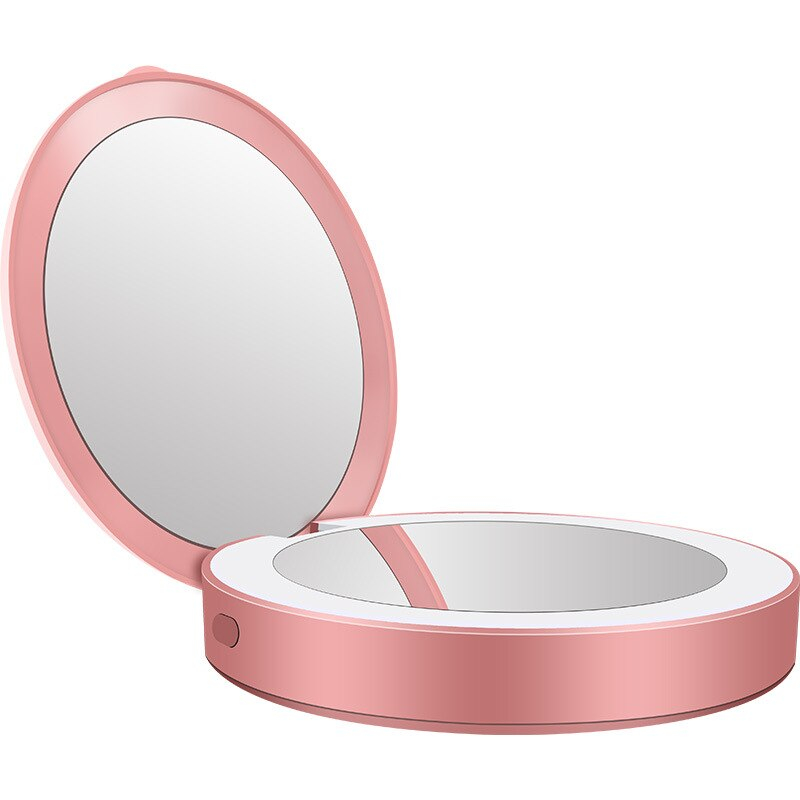 Portable Round Makeup Mirror with LED Light and Powerbank