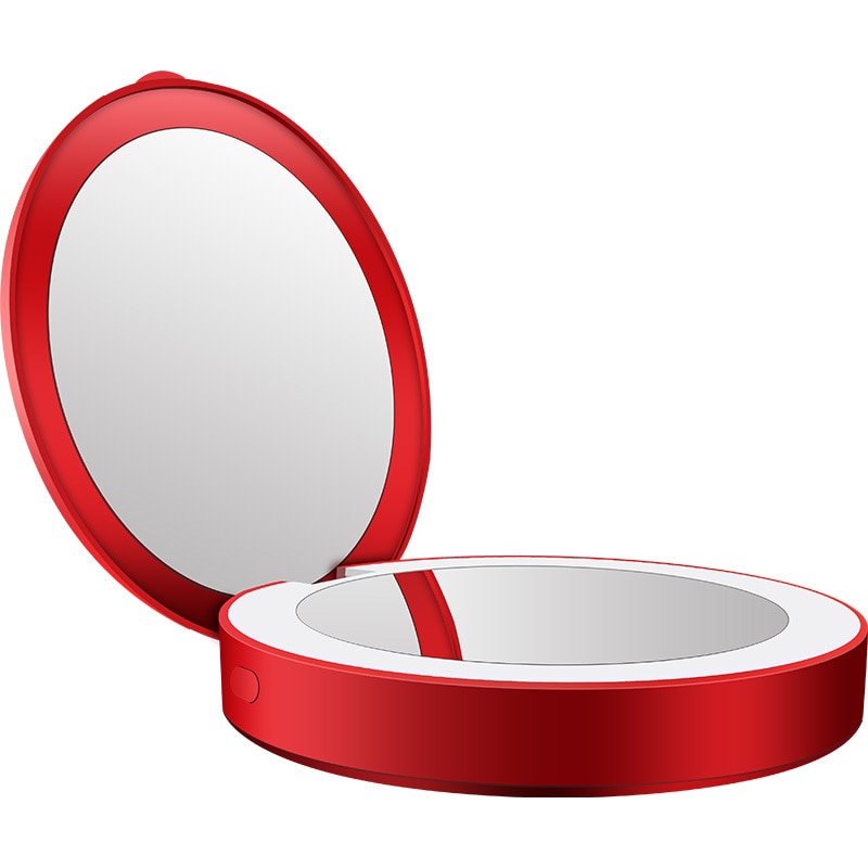 Portable Round Makeup Mirror with LED Light and Powerbank