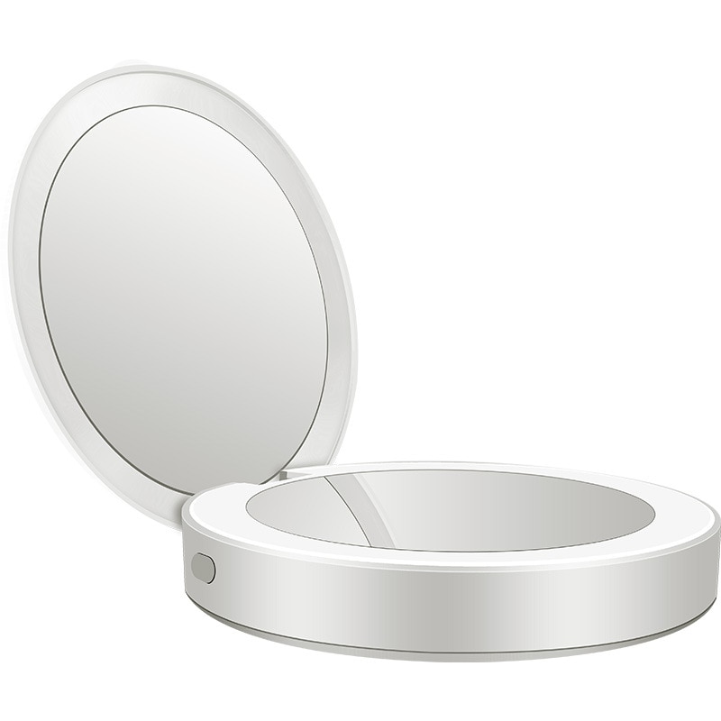 Portable Round Makeup Mirror with LED Light and Powerbank