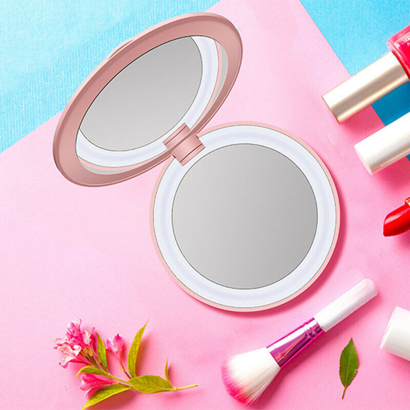 Portable Round Makeup Mirror with LED Light and Powerbank
