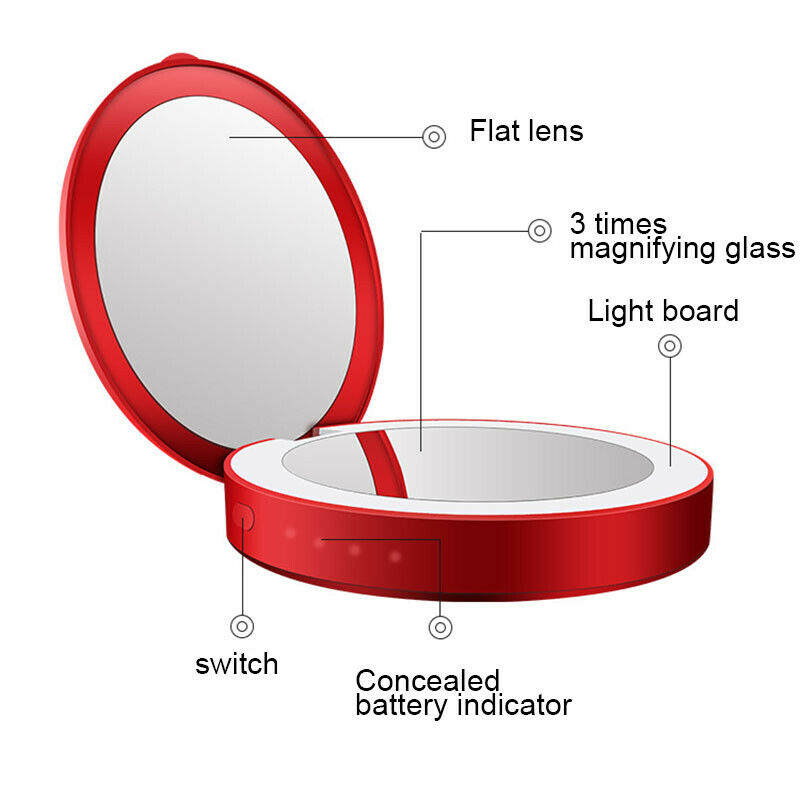 Portable Round Makeup Mirror with LED Light and Powerbank