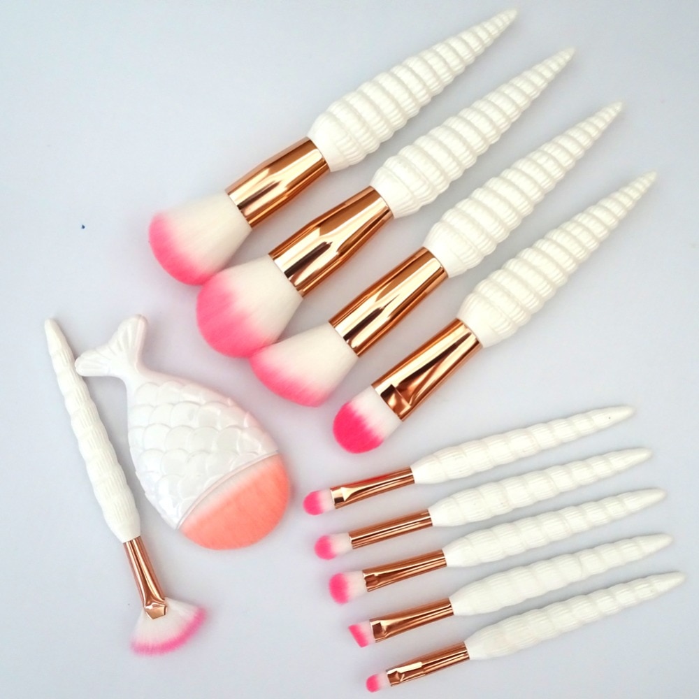 White Shell Unicorn Makeup Brushes 10 / 11 pcs Set
