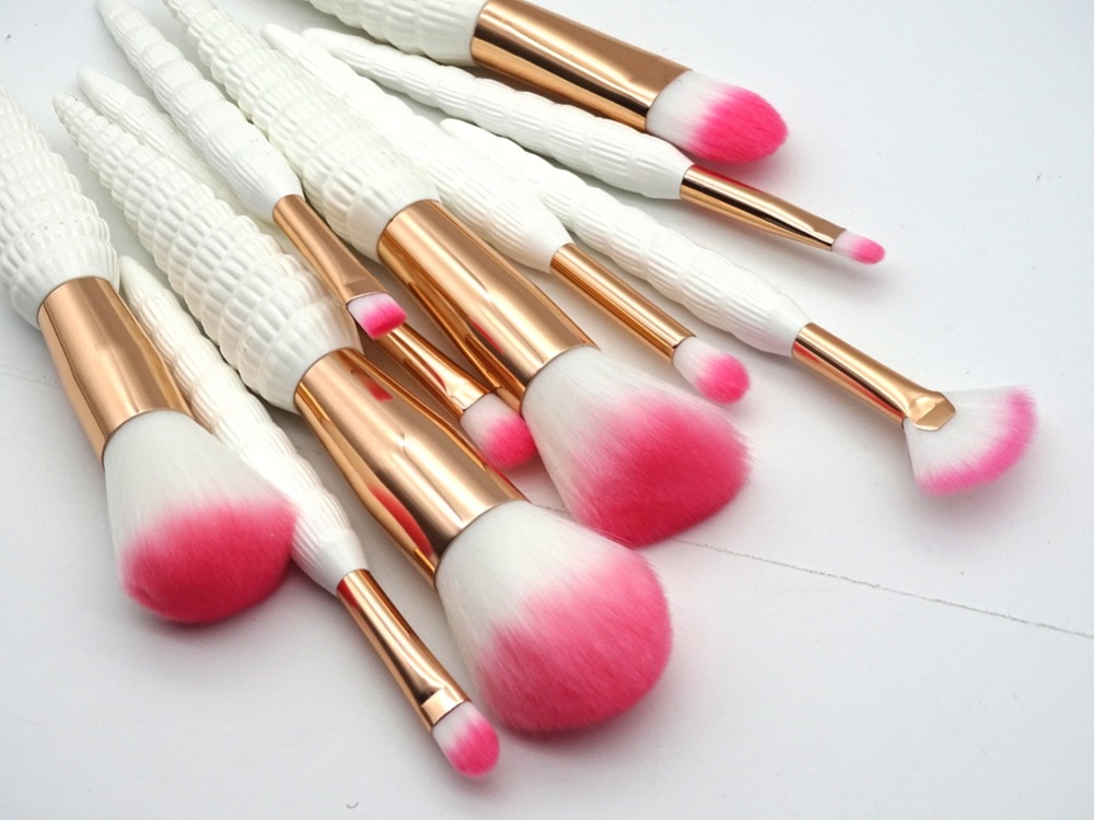 White Shell Unicorn Makeup Brushes 10 / 11 pcs Set