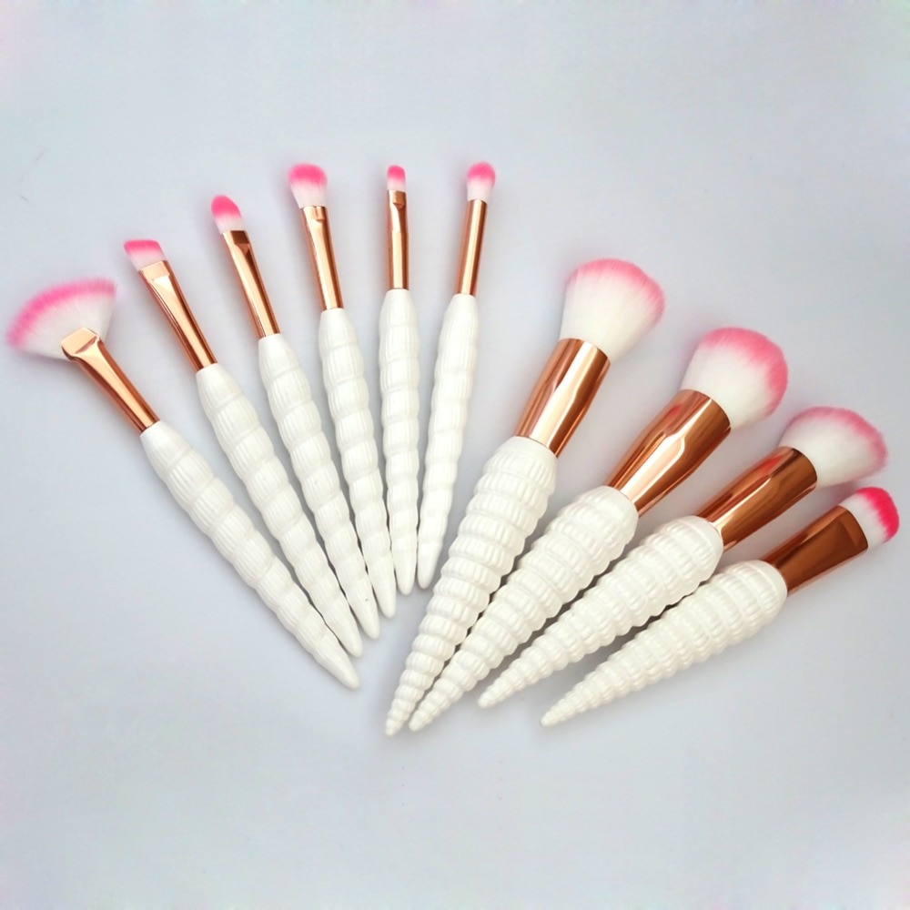 White Shell Unicorn Makeup Brushes 10 / 11 pcs Set