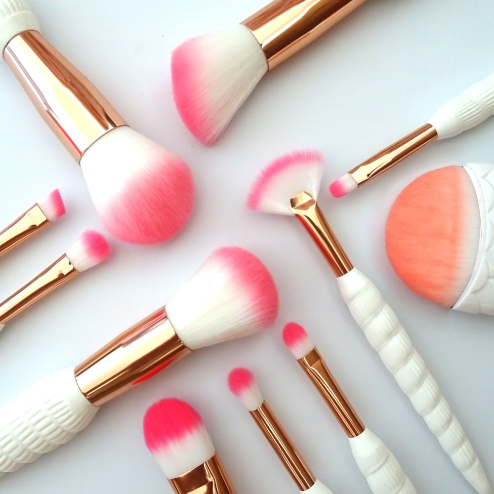 White Shell Unicorn Makeup Brushes 10 / 11 pcs Set