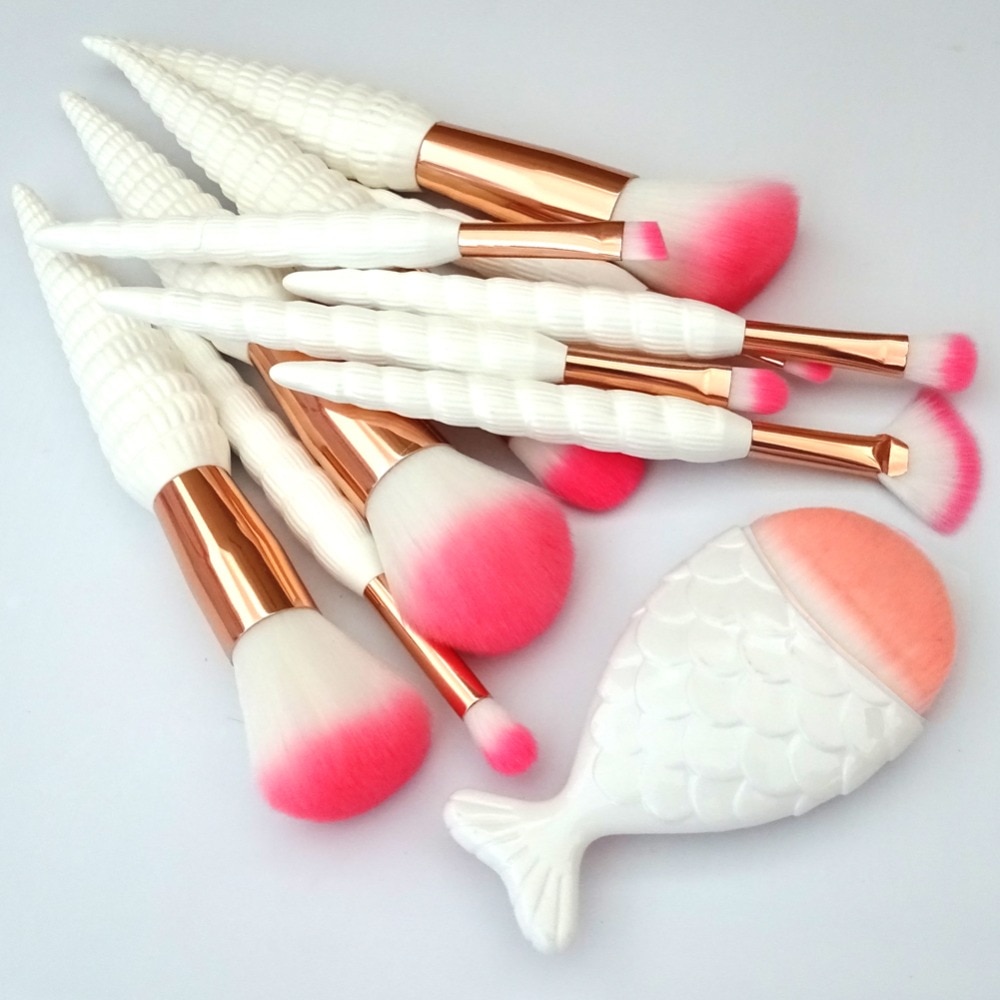 White Shell Unicorn Makeup Brushes 10 / 11 pcs Set