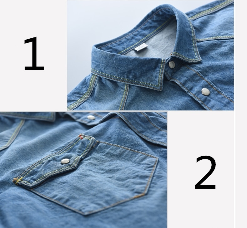 Men's Long-Sleeved Solid Denim Shirt