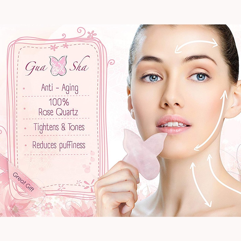 Natural Rose Quartz Butterfly Gua Sha Massager
