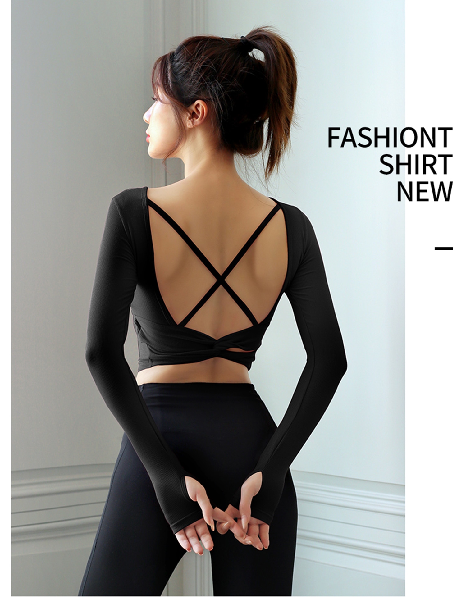 Long Sleeve Yoga Shirt for Women with Criss Cross Back Detail