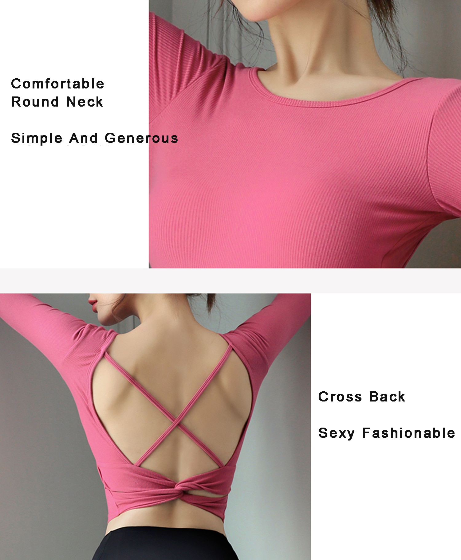 Long Sleeve Yoga Shirt for Women with Criss Cross Back Detail