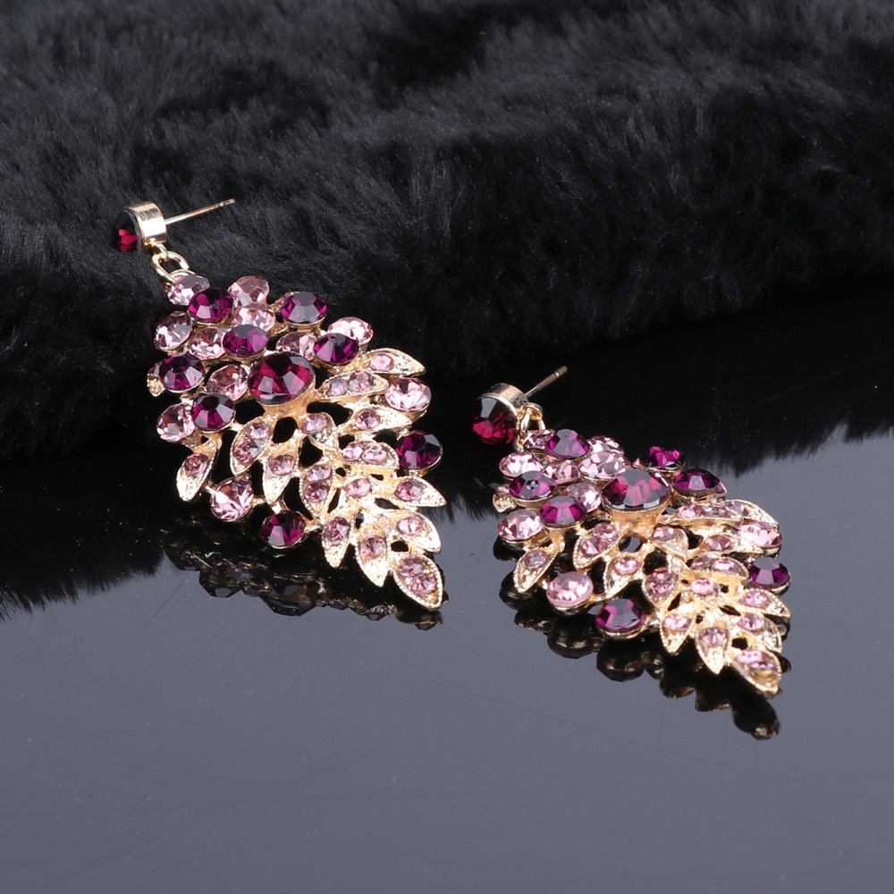 Luxurious Crystal Leaf Shaped Jewelry Set for Women