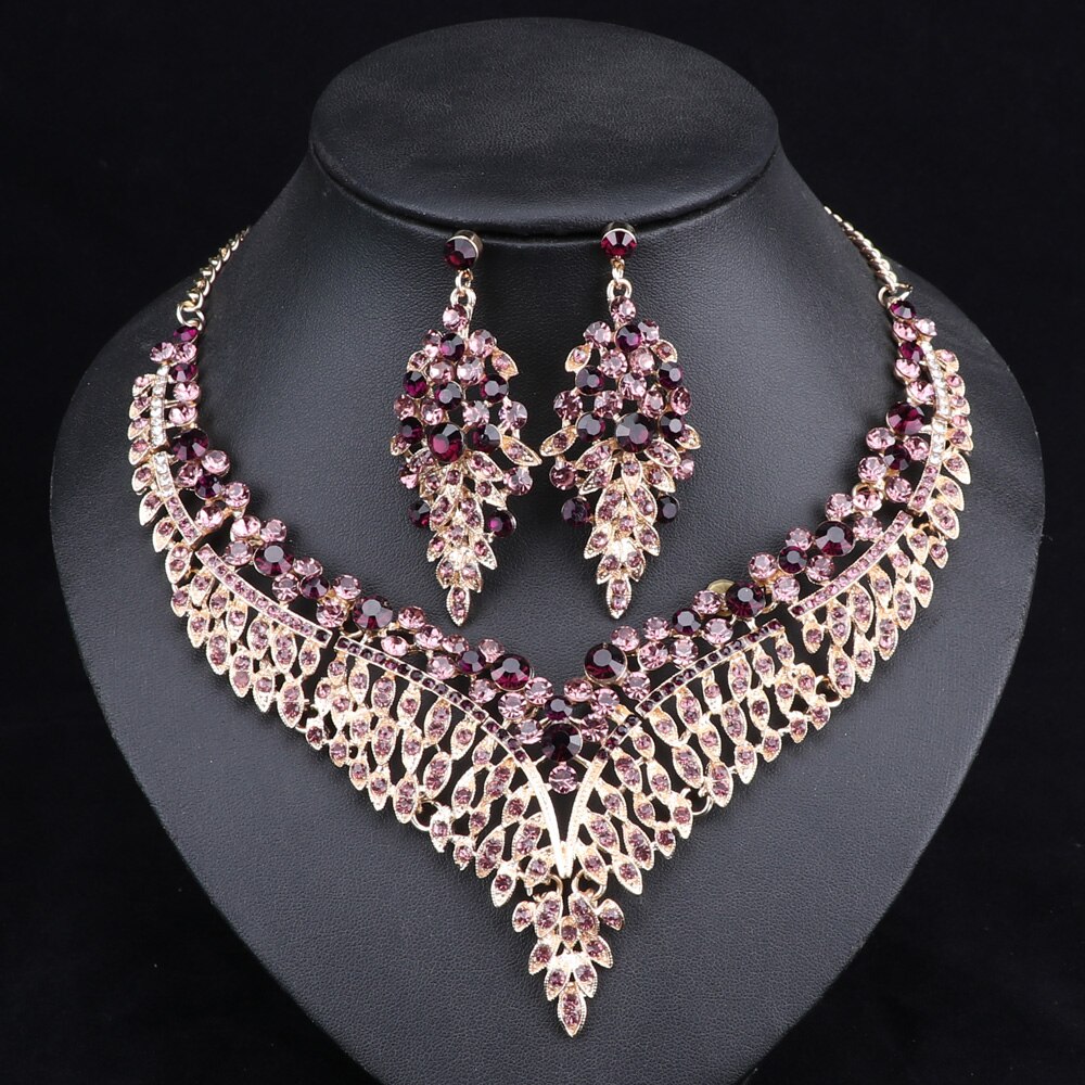 Luxurious Crystal Leaf Shaped Jewelry Set for Women