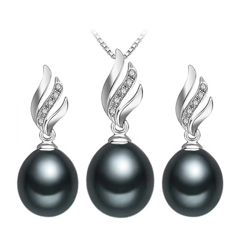 Women’s Stylish 925 Silver Pearls Necklace and Earrings Jewelry 3 pcs Set