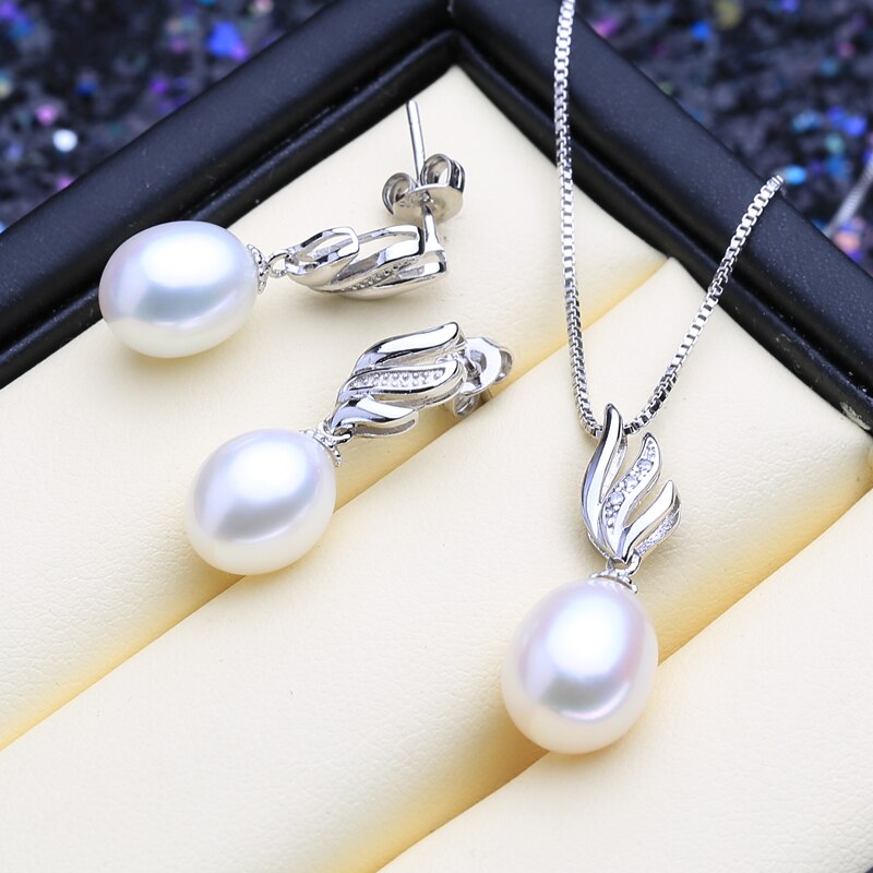 Women’s Stylish 925 Silver Pearls Necklace and Earrings Jewelry 3 pcs Set